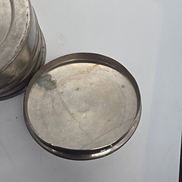 Vintage Silver Plated Tobacciana Round Metal Container 4.5 x 4 inch - Picture 6 of 9